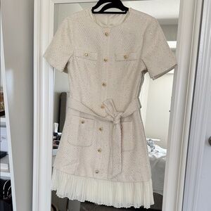 MOTF Cream Mini Dress with Gold Buttons